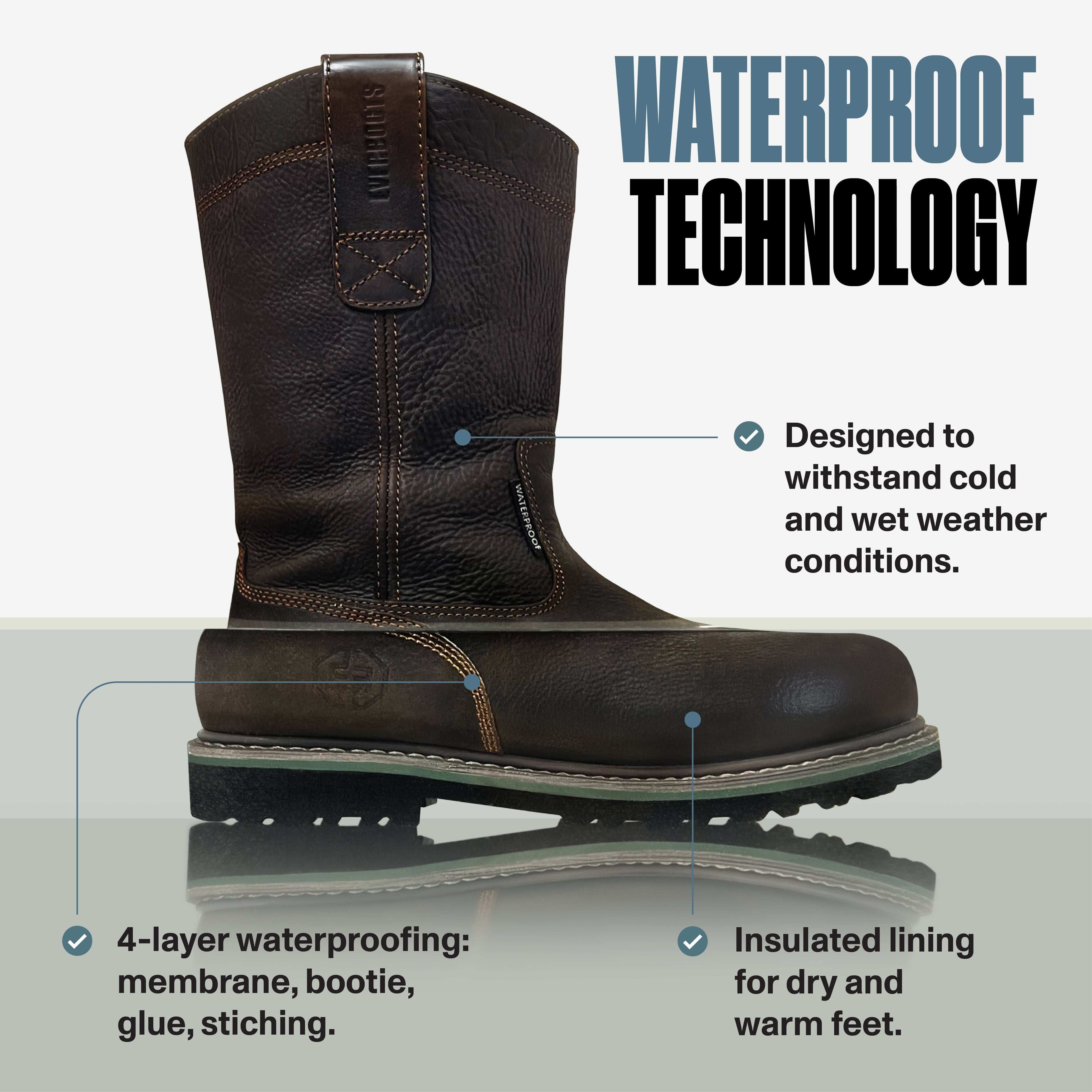 Ever Boots Wellington Steel Toe Waterproof Work Boots Dark Brown