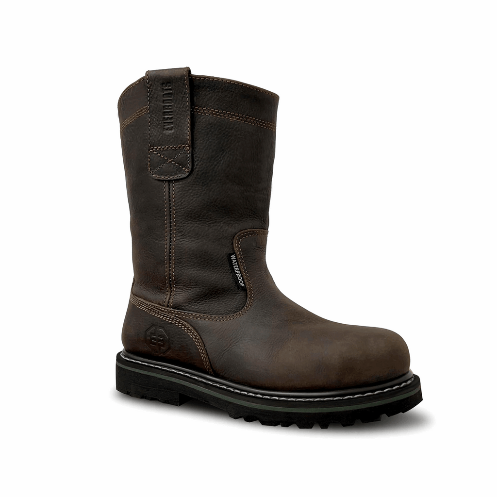 Ever Boots Wellington Steel Toe Waterproof Work Boots Dark Brown